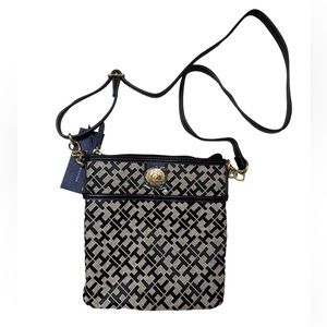 Tommy Hilfiger Xbody Crossbody Bag, Adjustable Strap - Black & Tan -Gold Accents